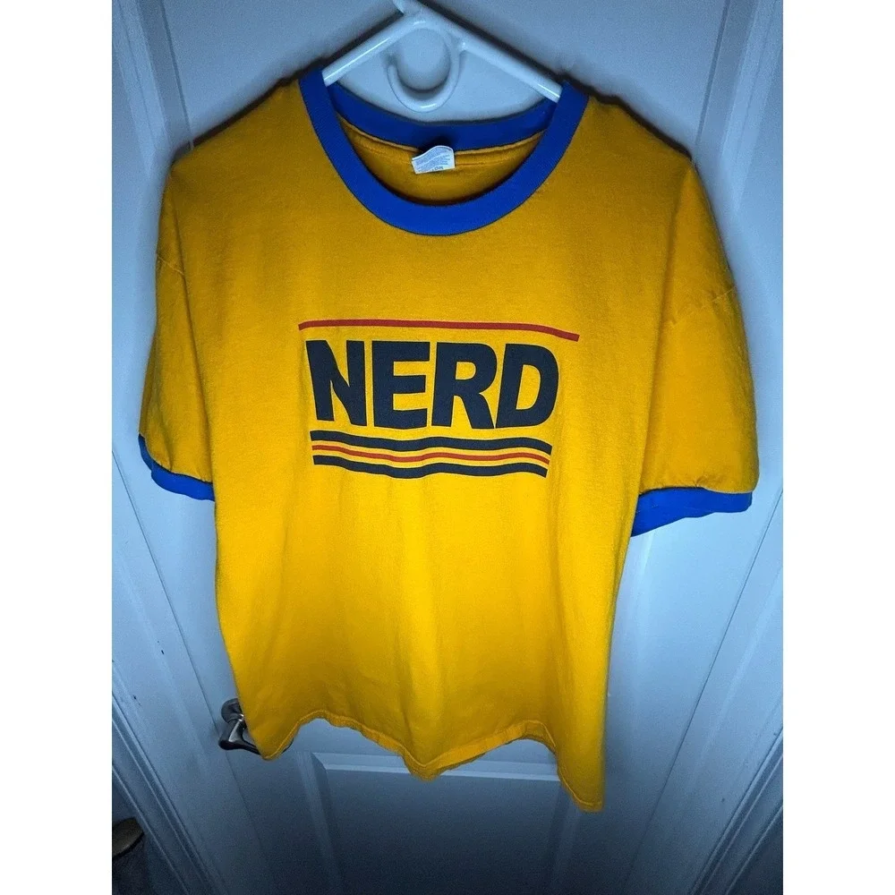 Nerd Graphic Yellow Ringer T-Shirt‎ Sz Mens XL